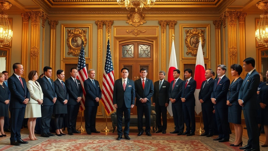 Official event during Trump Asia tour with US and Japan flags