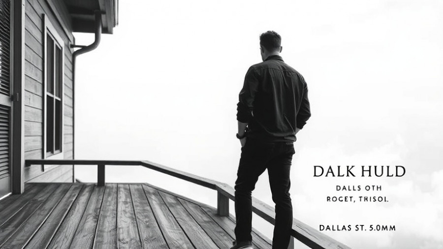 Dallas music event poster in black and white with a balcony scene.