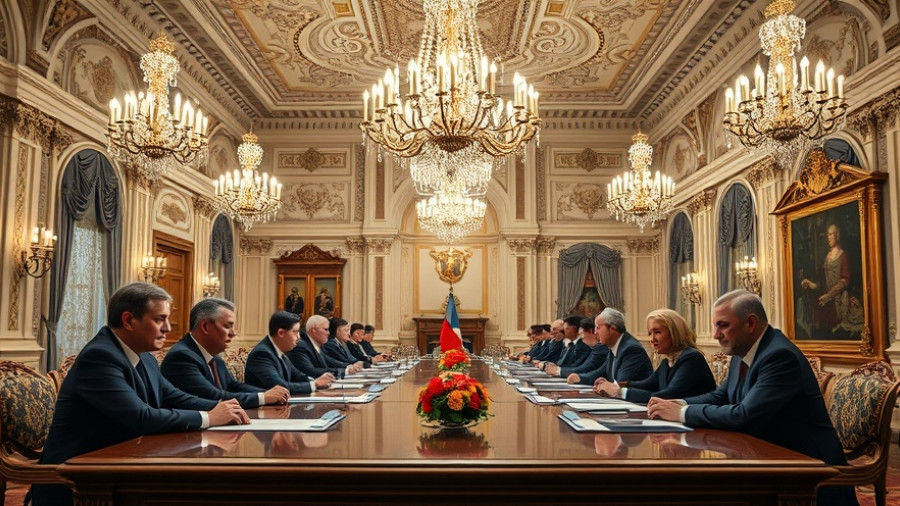 Diplomatic meeting illustrating U.S.-Japan alliance in ornate setting.