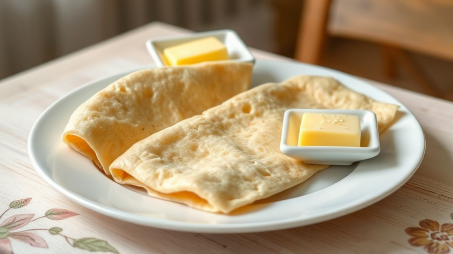 Traditional lefse recipe with butter on a plate.
