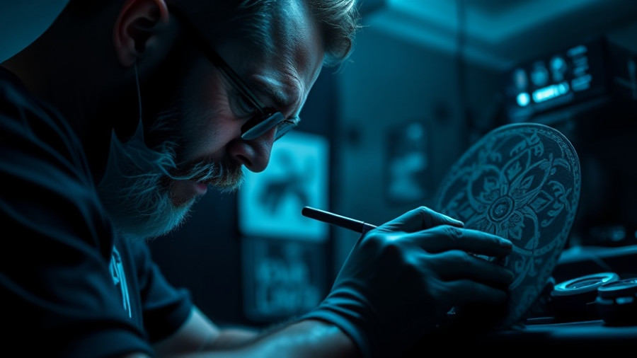 Tattoo artist working at San Antonio tattoo festival.