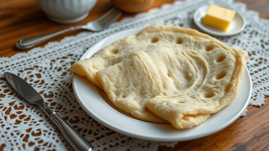 Plate of Norwegian lefse with butter, perfect for a recipe.