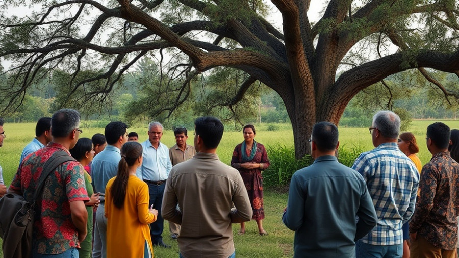 Community meeting on Sandy Creek flood recovery funding outdoors.