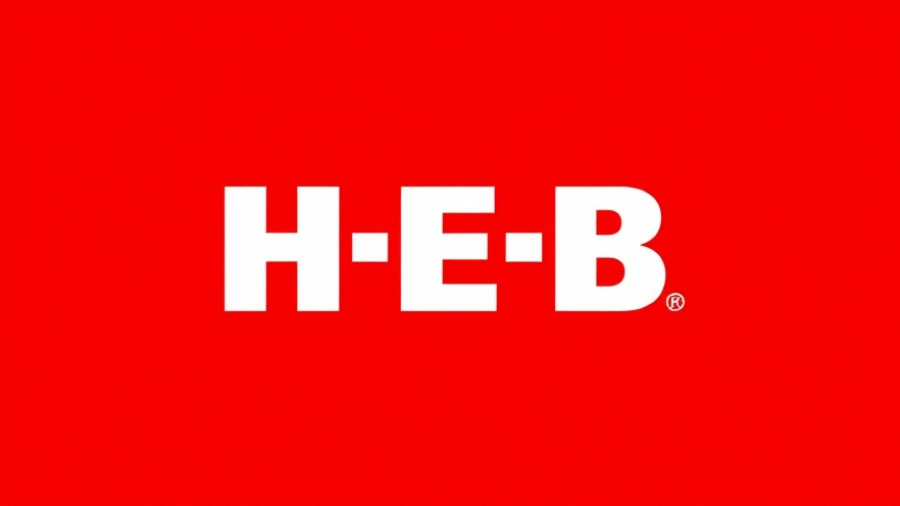 H-E-B logo on red background, emphasizing donations.