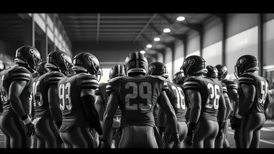 Boys Talk Podcast image showing football players huddled in a corridor.