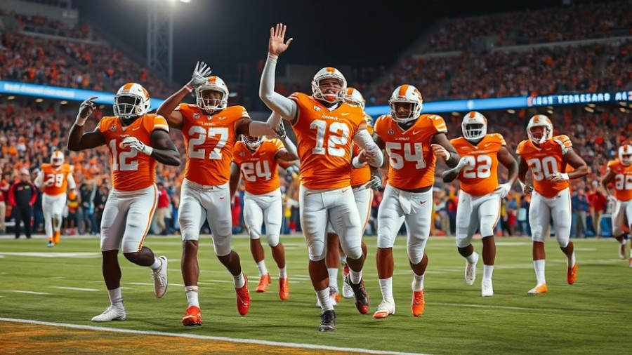 Tennessee Volunteers vs Kentucky Wildcats highlights featuring jubilant Tennessee players celebrating on field.