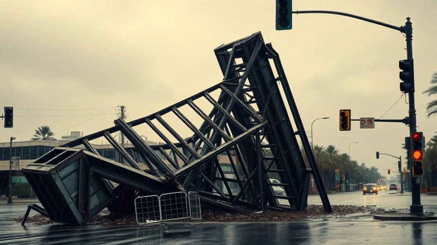 Severe weather impact from Hurricane Melissa shows storm damage on a city street.