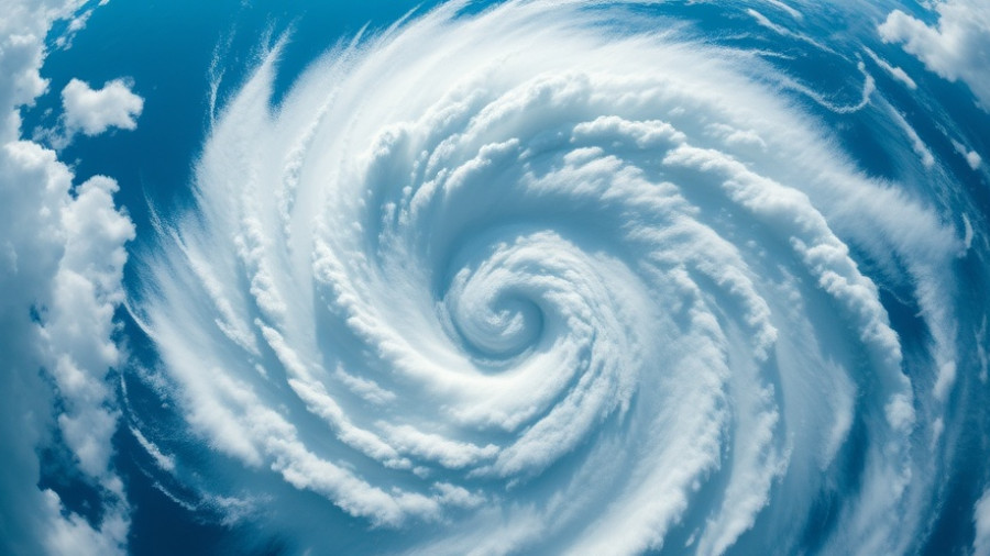 Hurricane Melissa Category 5 eye of storm with swirling clouds.