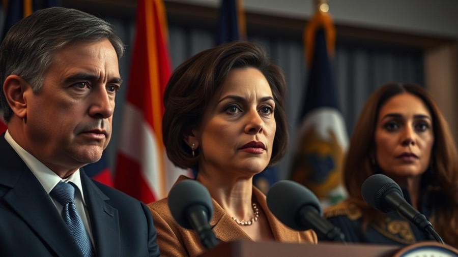 Press conference on ChatGPT's dangerous influence, solemn expressions.