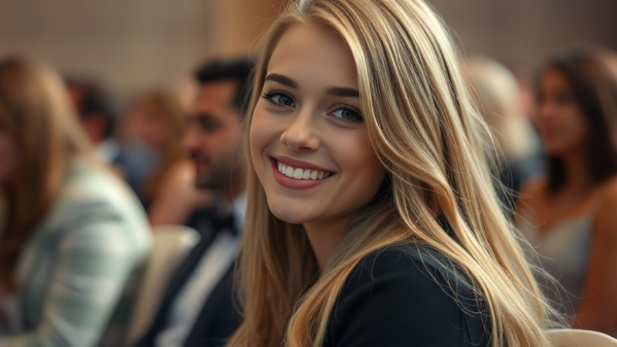 Smiling young woman at a formal event, close-up, professional shot.