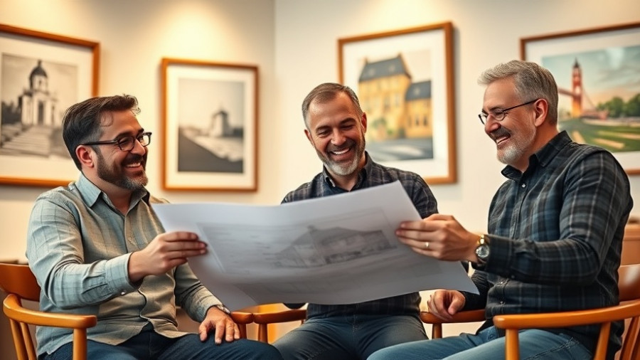 Three men discussing plans, engaging in Austin real estate market talk.