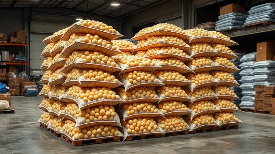 Warehouse loading dock with bagged onions, SNAP cutoff Texas economy.