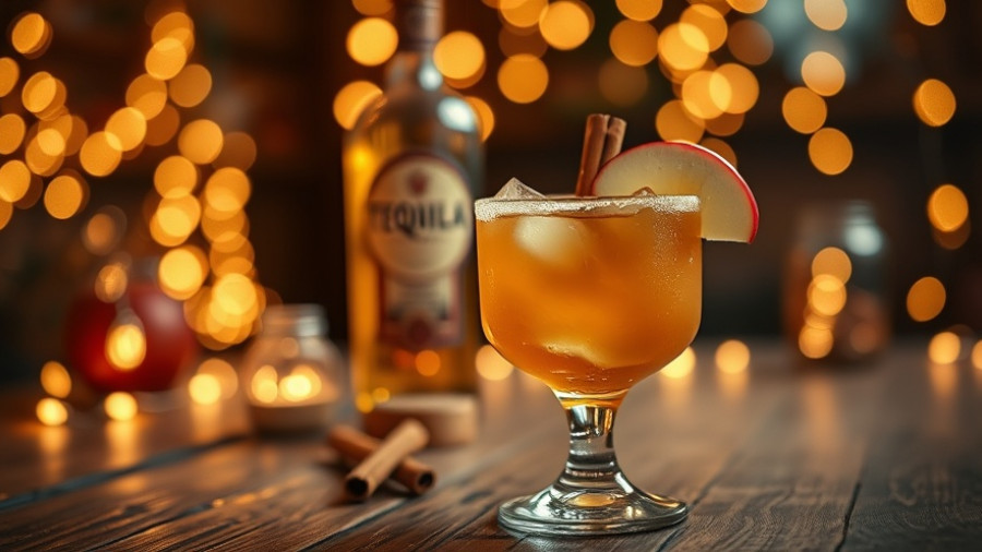 Apple cider margarita with apple slices and cinnamon.