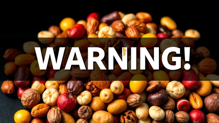Healthy aging nutrition caution with assorted nuts warning.