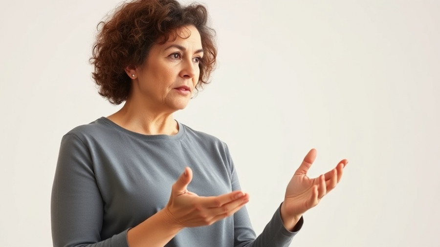 Middle-aged woman explaining mental health techniques.