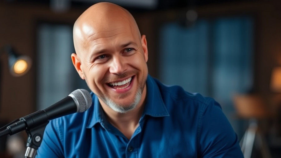 Substitute teacher in sports culture, man humorously speaking into mic.