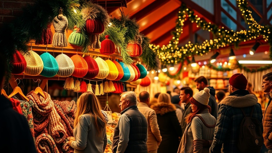Shoppers at Austin holiday gift markets browsing festive stalls.