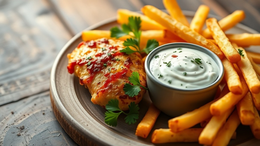 Trader Joe's delicious chicken bacon ranch dip with fries and parsley.