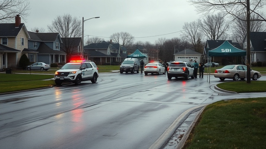 Police vehicles in rain near investigation tents, homeschool oversight regulations context.