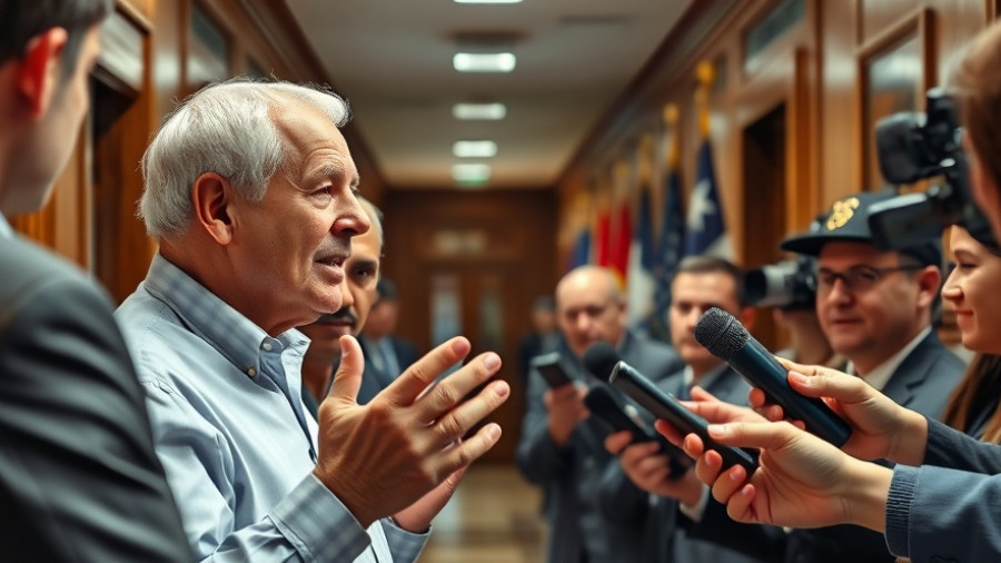 Politician engaging with reporters in government hallway discussing end government shutdown.