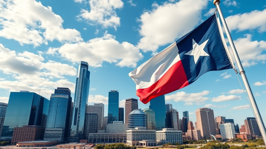 Dallas skyline with Texas flag, Texas current events.