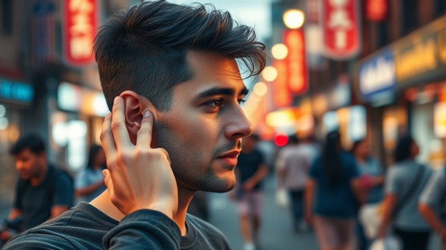 Exploring the impact of IQ on hearing in noisy environments with a young man attempting to listen in a bustling street.