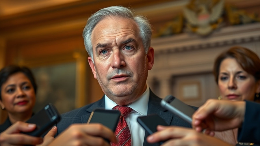 Mature politician addressing media on government shutdown