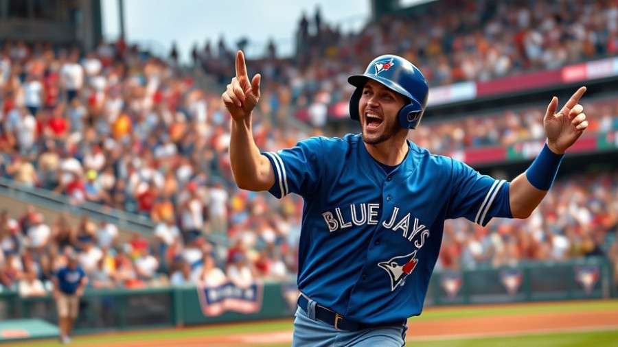 Blue Jays player celebrating dynamic action, World Series performance