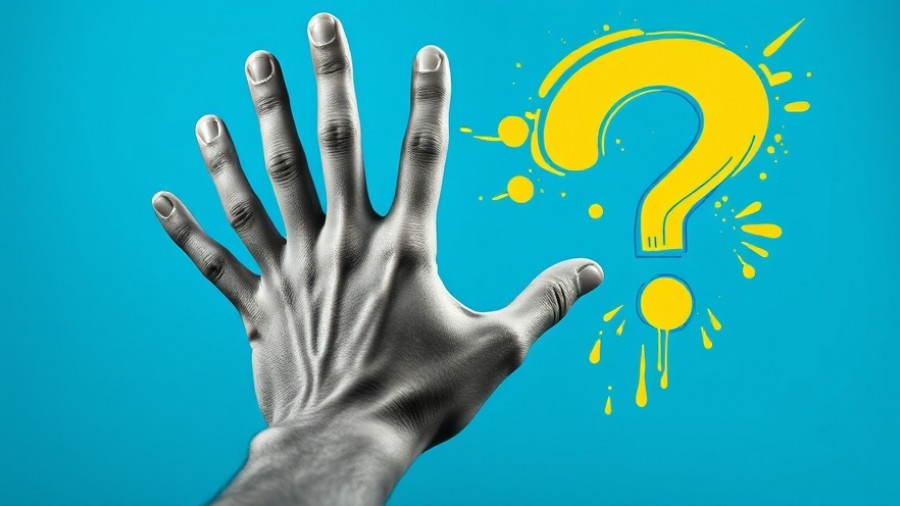 Stylized hand reaching for a yellow question mark on blue background.