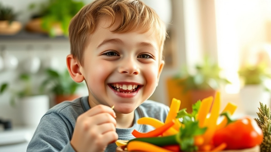 Young boy enjoying vegan meal, promoting teaching children to eat vegan.