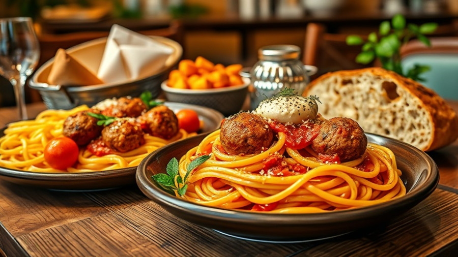 Italian cuisine spread on wooden table in San Antonio dining.