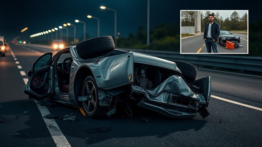 Damaged car from wrong-way crash in Houston at night.