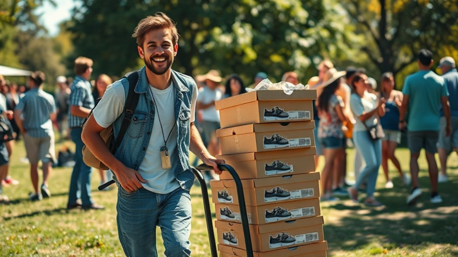 Cultural Impact of Sneakers in the NBA: A person carrying shoe boxes outdoors, sunny day.