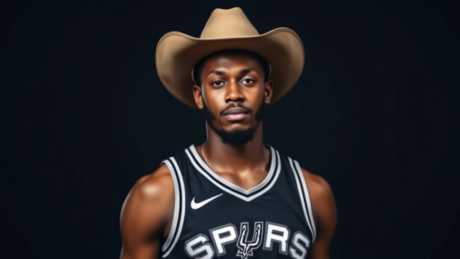 Basketball player in cowboy hat promoting San Antonio sports and entertainment district.