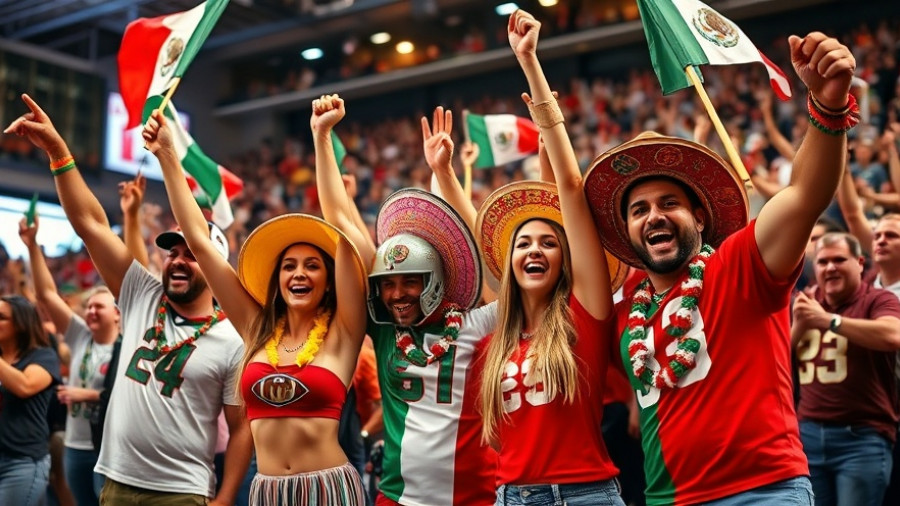 Mexican sports fans at Mex Tour San Antonio, cheering enthusiastically.