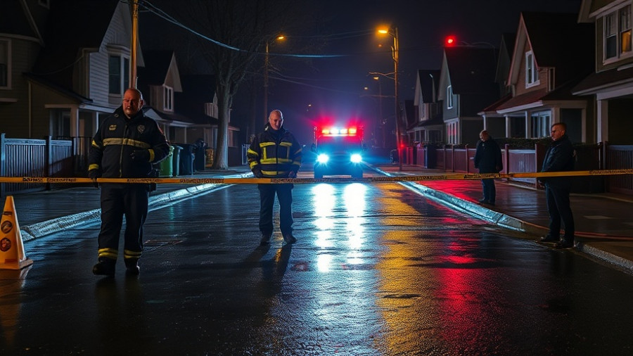 Emergency responders at NYC flooding site at night.