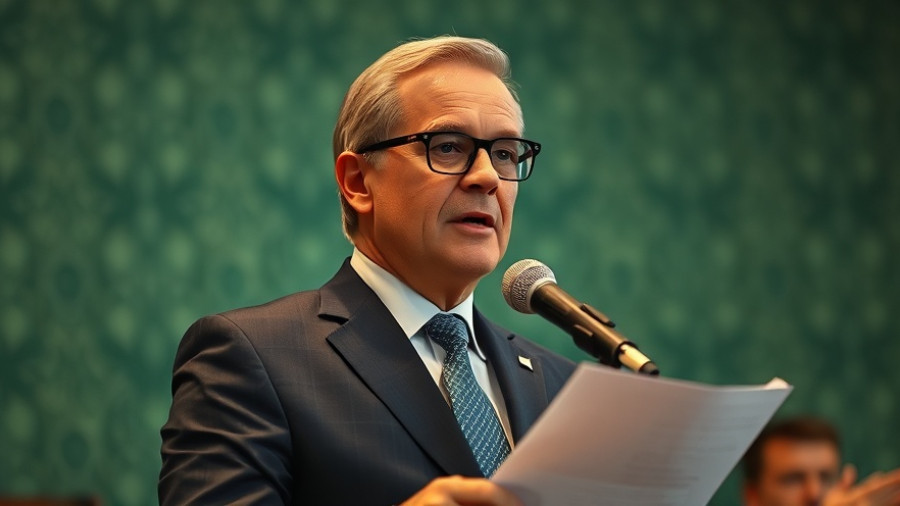 Middle-aged man speaking at a conference, Texas news context.