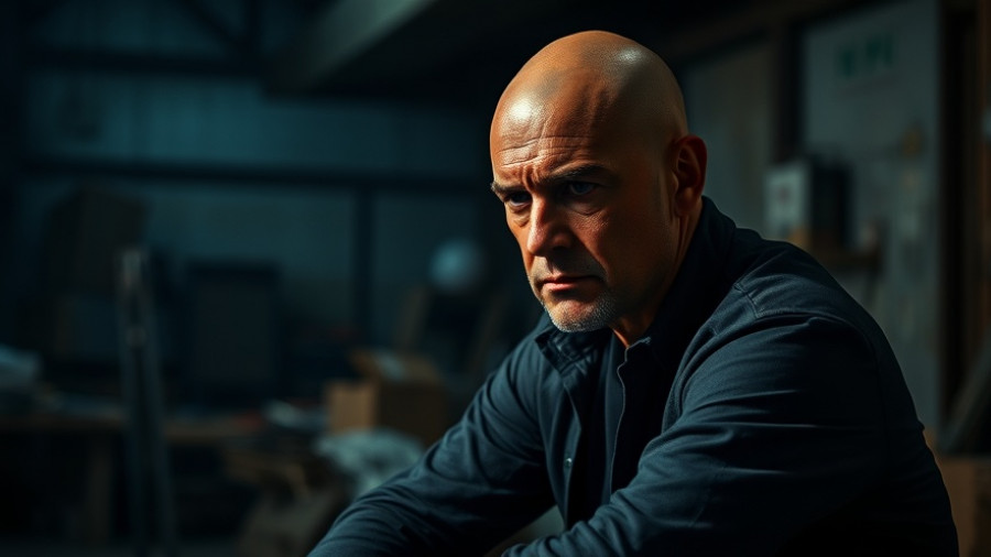 Emma Stone Bugonia scene with intense character in moody lighting