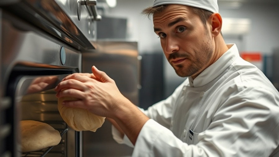 Would You Still Eat THIS? Chef places dough-like substance in oven, industrial kitchen.