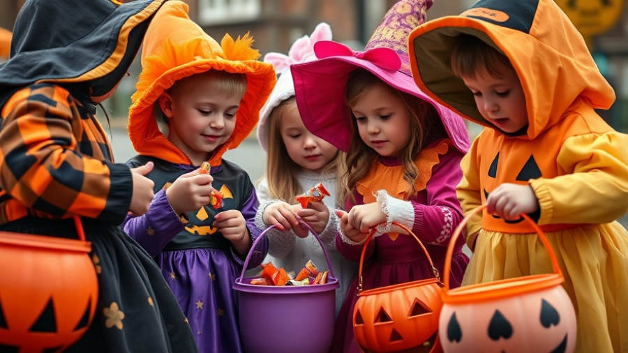 Children in Halloween costumes receive candy, highlighting best trick-or-treat neighborhoods in San Antonio.