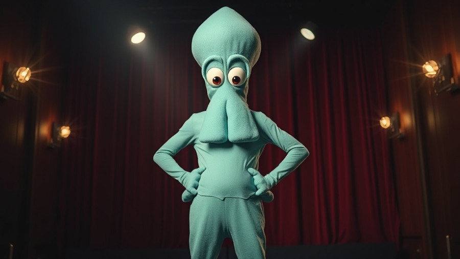 Richard Jefferson's costume as Squidward backstage, dim lighting.