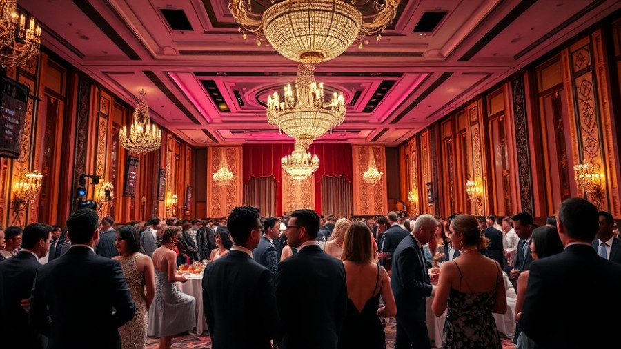 Elegant banquet hall scene at a formal event with attendees engaged, latest U.S. news.
