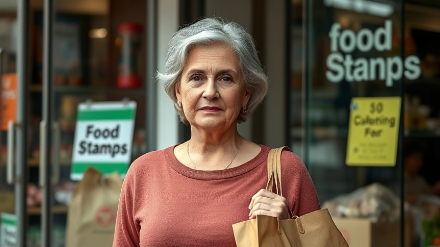 SNAP funding updates: Woman exits grocery store with food stamps sign.