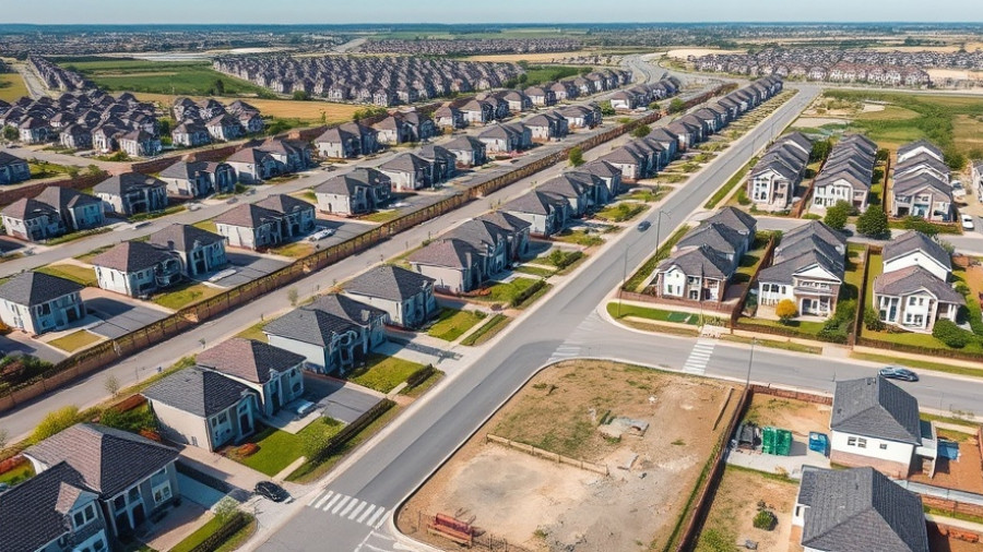 Aerial view of new Dallas housing development under construction.
