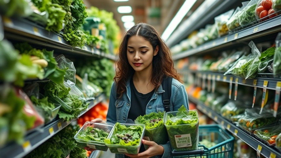 Person selecting salad packs in a supermarket, Texas SNAP benefits during shutdown.