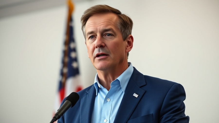 Man speaking on Texas abortion pills legal challenge, American flag background.