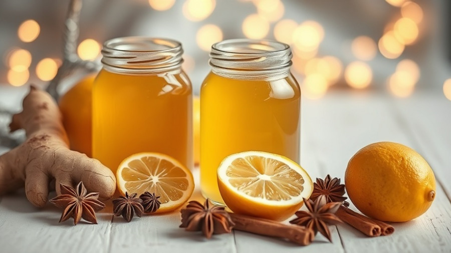 Winter wellness setup with honey, lemon, and spices for strong immune system.