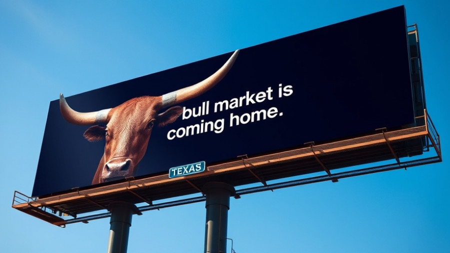 Texas Stock Exchange funding billboard with bull horn image.