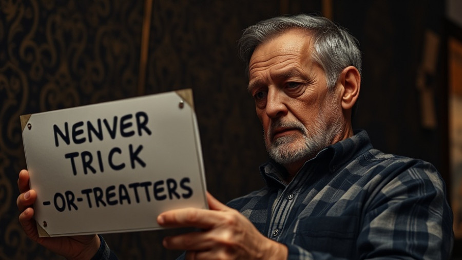 Contemplative man reading about trick-or-treating decline indoors.