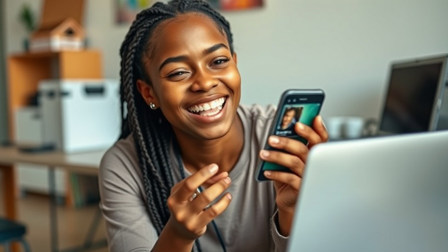 Young Woman Smiling, Holding Phone, Casual Indoor Setting - NFL News